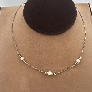 12 karat gold filled genuine Cultured pearl necklace 14" Children's Or Slim Neck